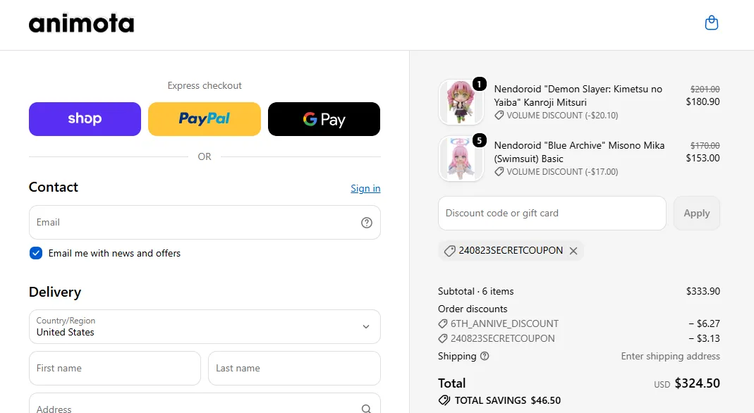 Animota 5% off coupon
